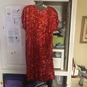 After Five Saks Fifth Ave Red Silk sequin dress
